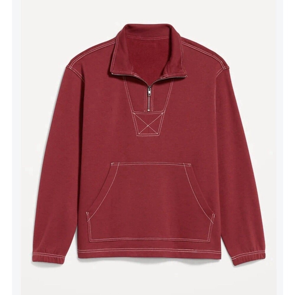Old Navy Sweatshirt Men Fleece Red Anorak Quarter Zip Minimalist Size Large NWT